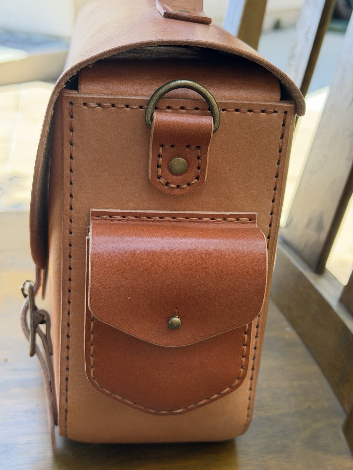 Brown Messenger Bag Medium Buckle Closure Top Handle with Outer Pockets
