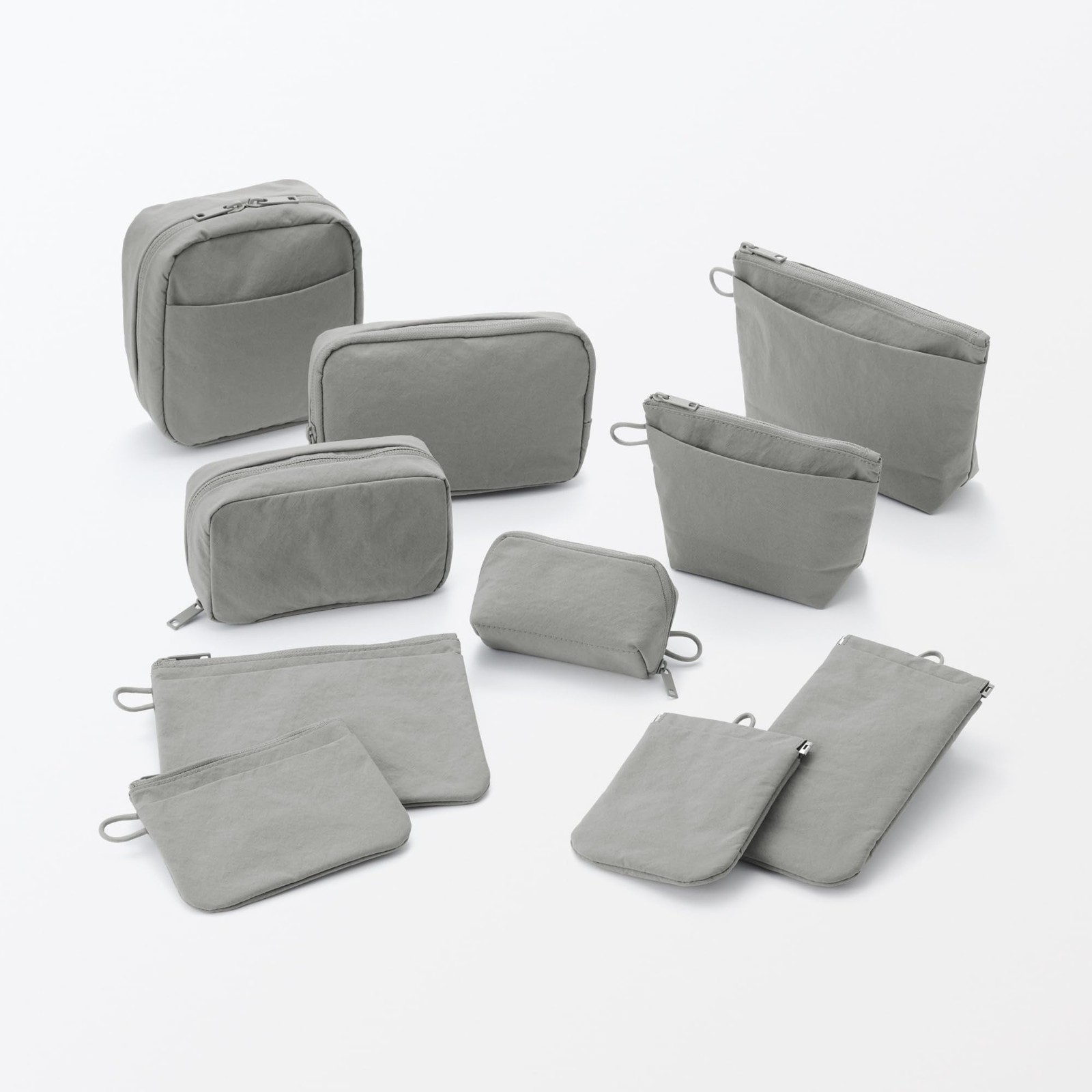 Wrinkle nylon gusseted pouch, gray, S, approx. 16.5 x 11 x 6 cm, 84475658