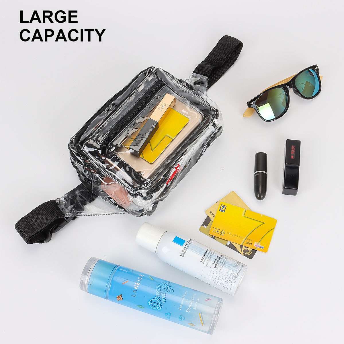 Clear Zip Waist Bag Transparent Stadium Shoulder Crossbody Adjustable Sling Bag