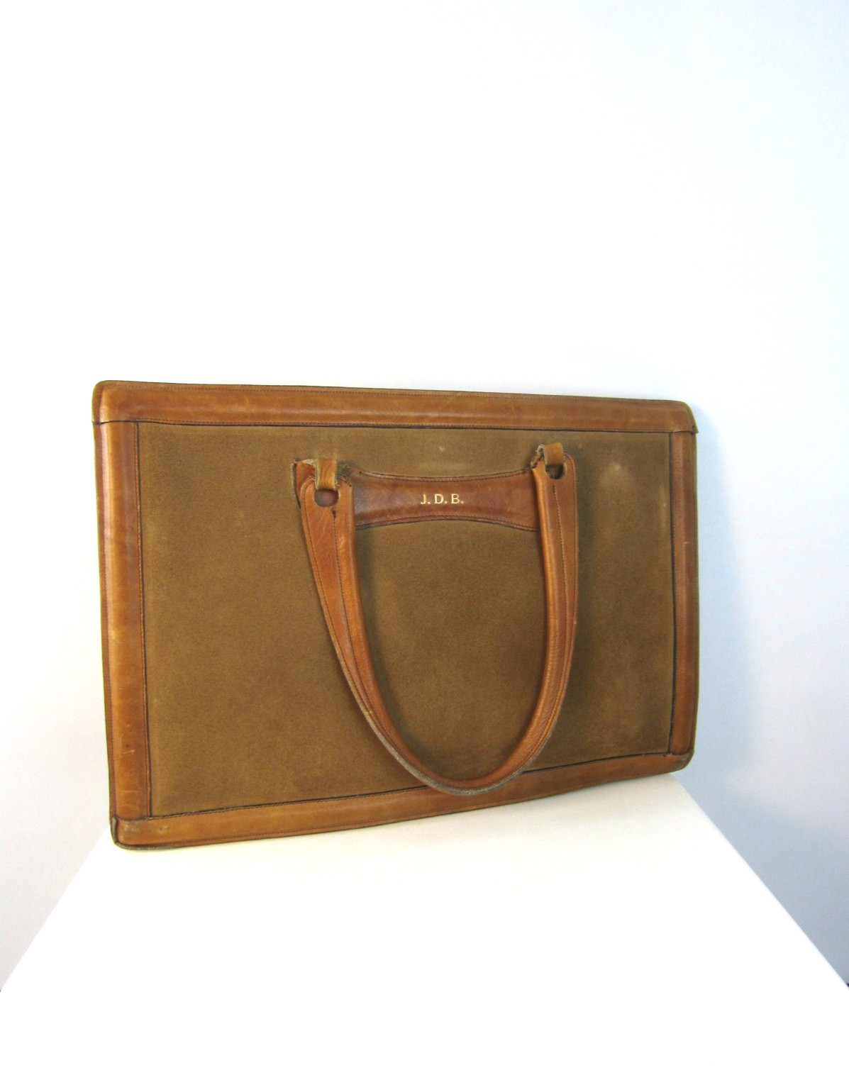 Vtg London Harness Co Boston Brown Tan Leather Suede Brief Case Handle Bag