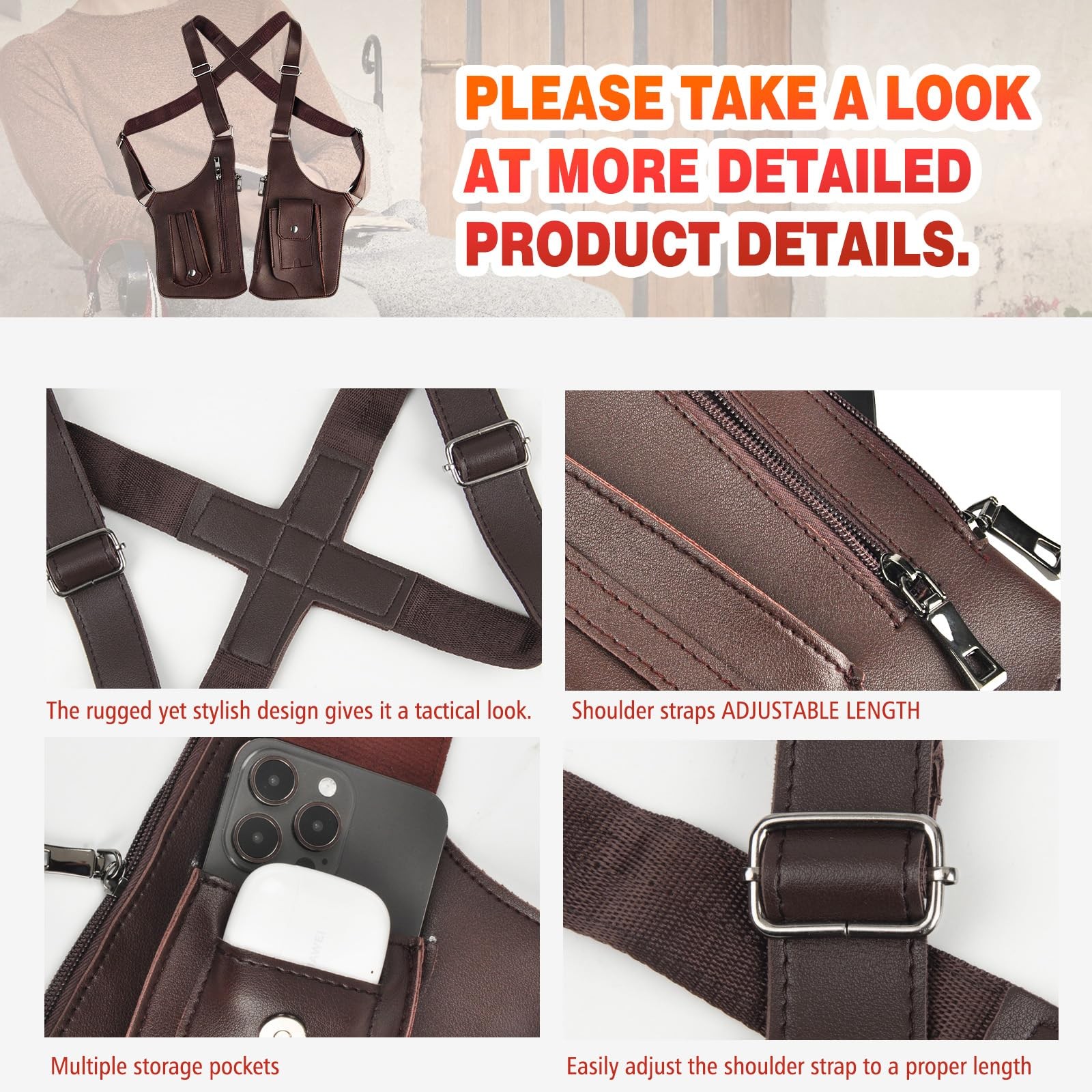 Double Shoulder Armpit Bag for Men, Anti-Theft Hidden Adjustable Strap Holster