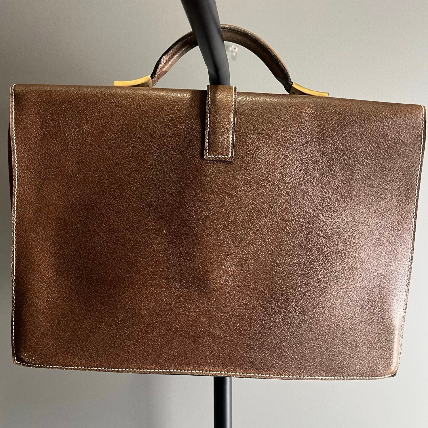LEDERER Brown Contrast Stitch Leather Briefcase
