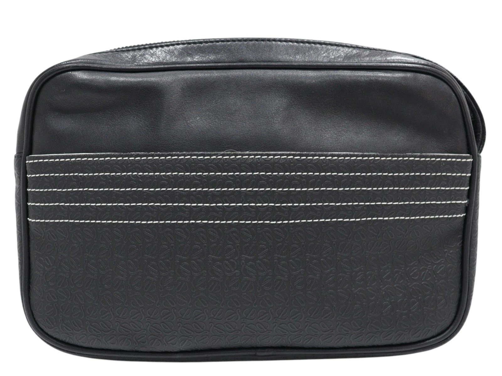 LOEWE Repeat Anagram Clutch Bag Zipper Closure Black Dust Bag