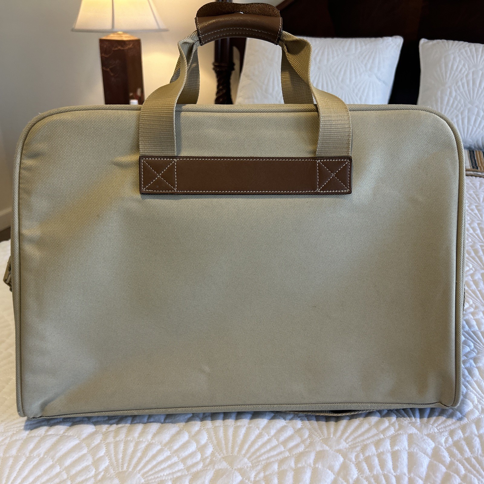 Lancel Paris Canvas Leather Weekend Carry-on Duffel Brown Tan Beige Luggage Exc