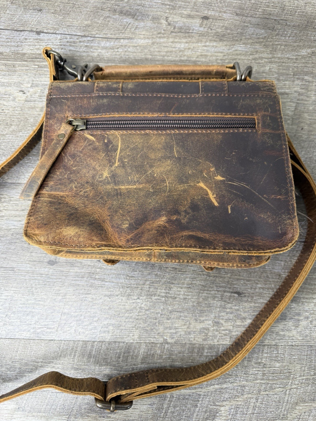 Leather crossbody bag messenger satchel bag 8 inch for men/women Distressed -New