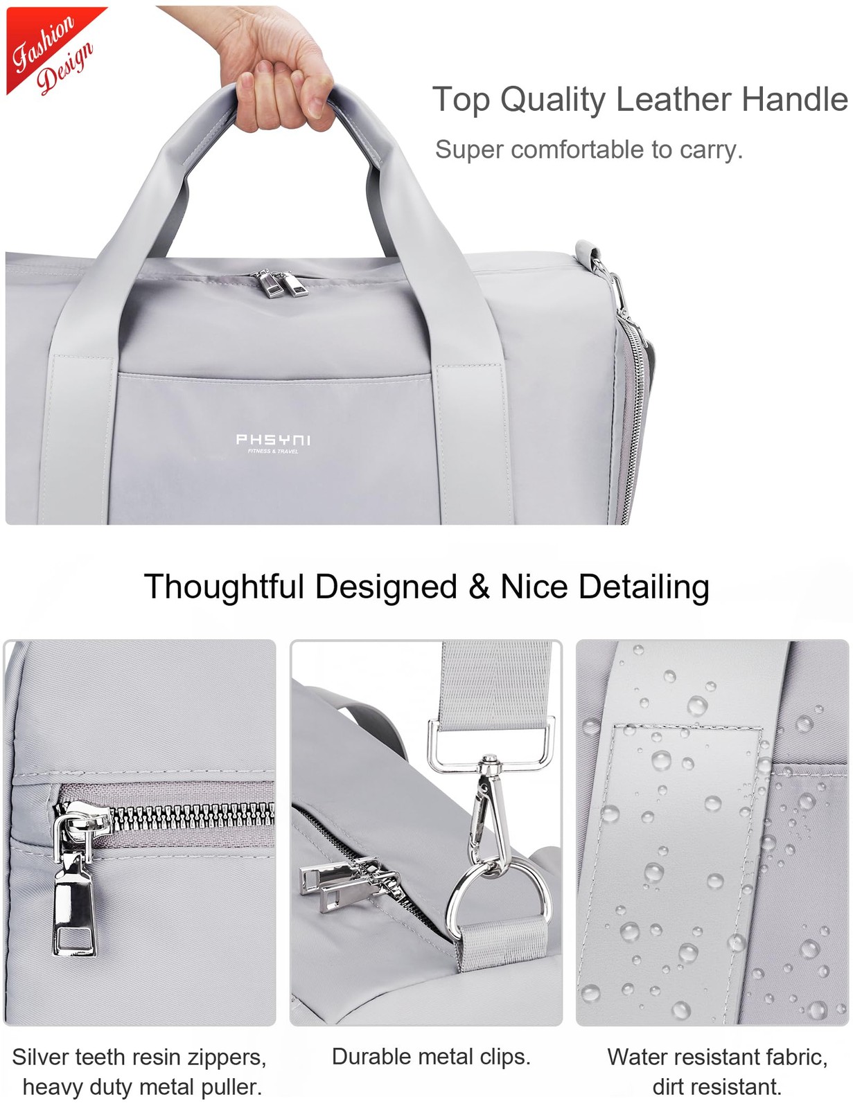 19-inch Medium Neutral Grey Gym Bag, Shoe Compartment, Wet Pocket, Duffle