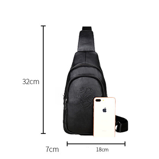 Genuine Leather Sling Backpack, Black Men‘s Crossbody Chest Bag Causal Daypack