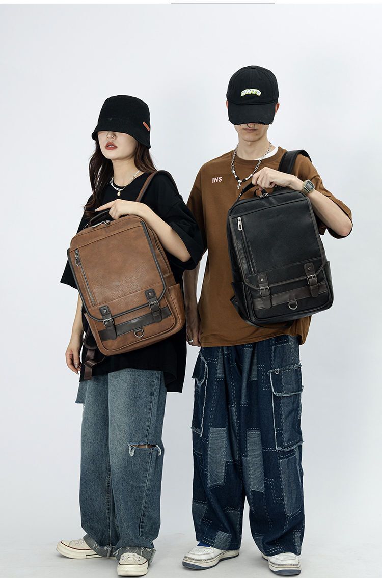 Men and Women PU Leather Backpack Computer Waterproof Outdoor Business Bag