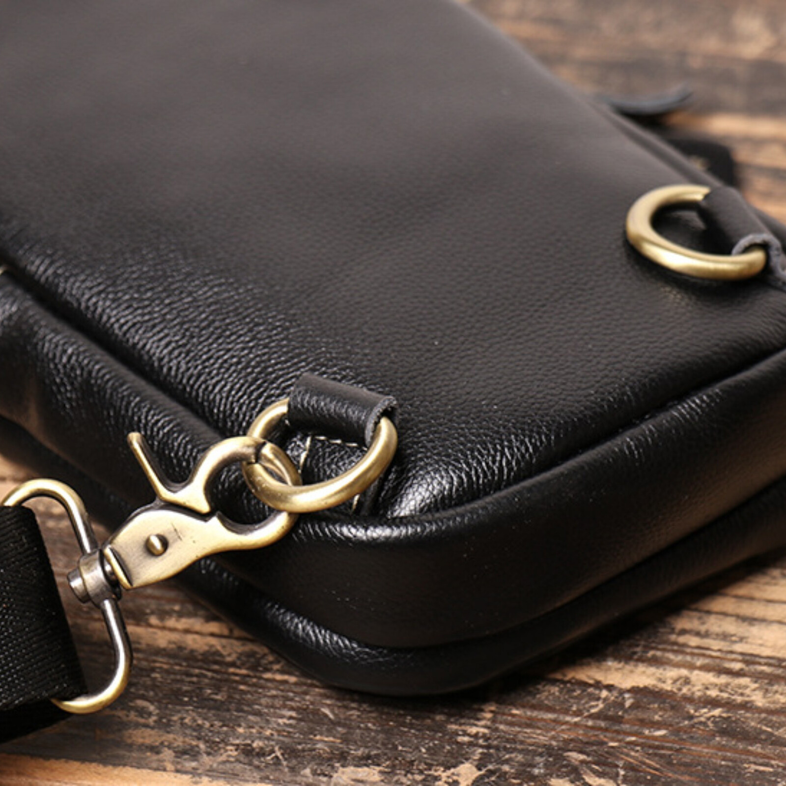 Men Black Leather Sling Bag Crossbody Shoulder Chest Pouch Small Travel Pack