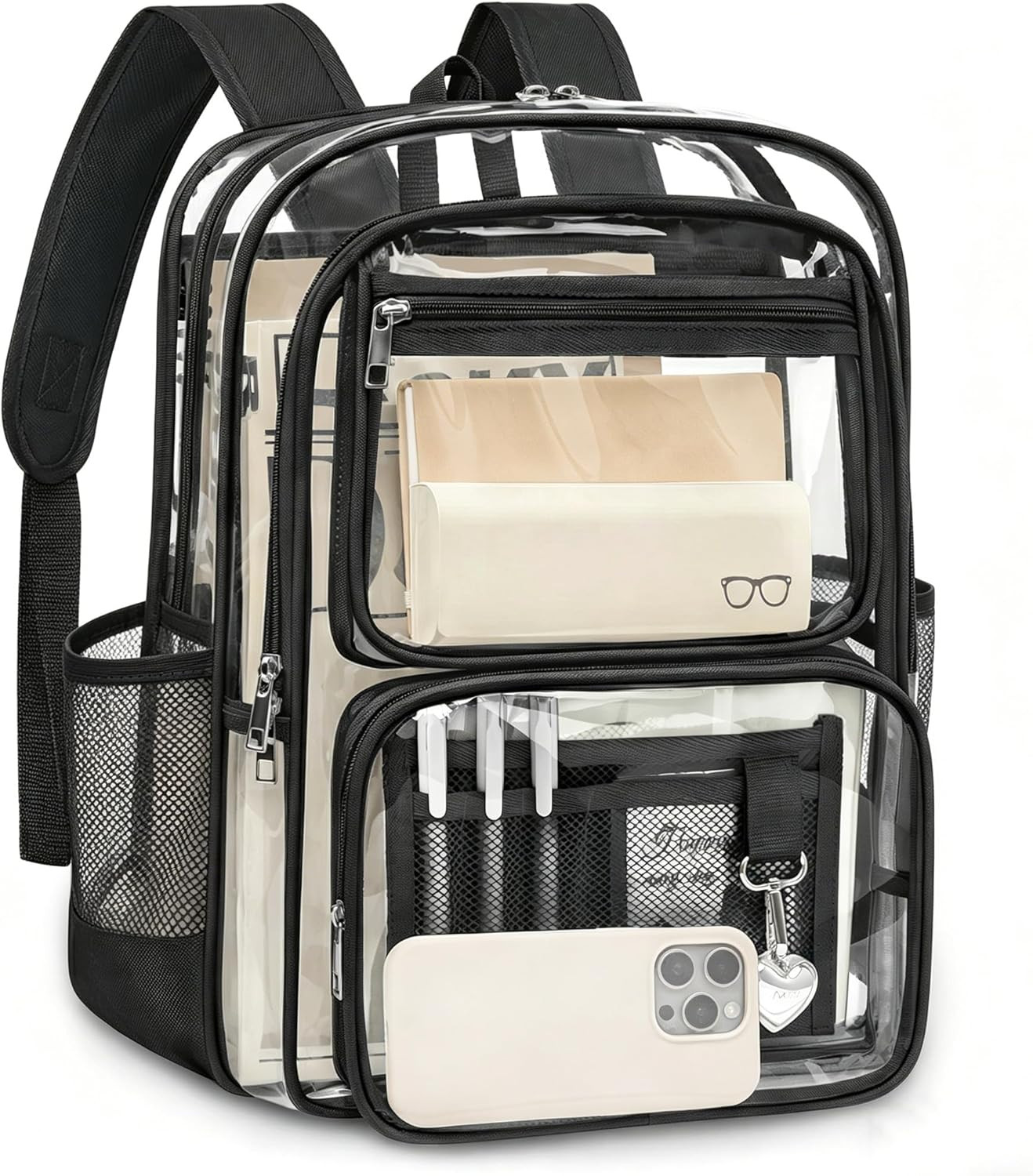 Clear Backpack for School, Large Heavy Duty Clear Bookbag with Luggage Strap & S