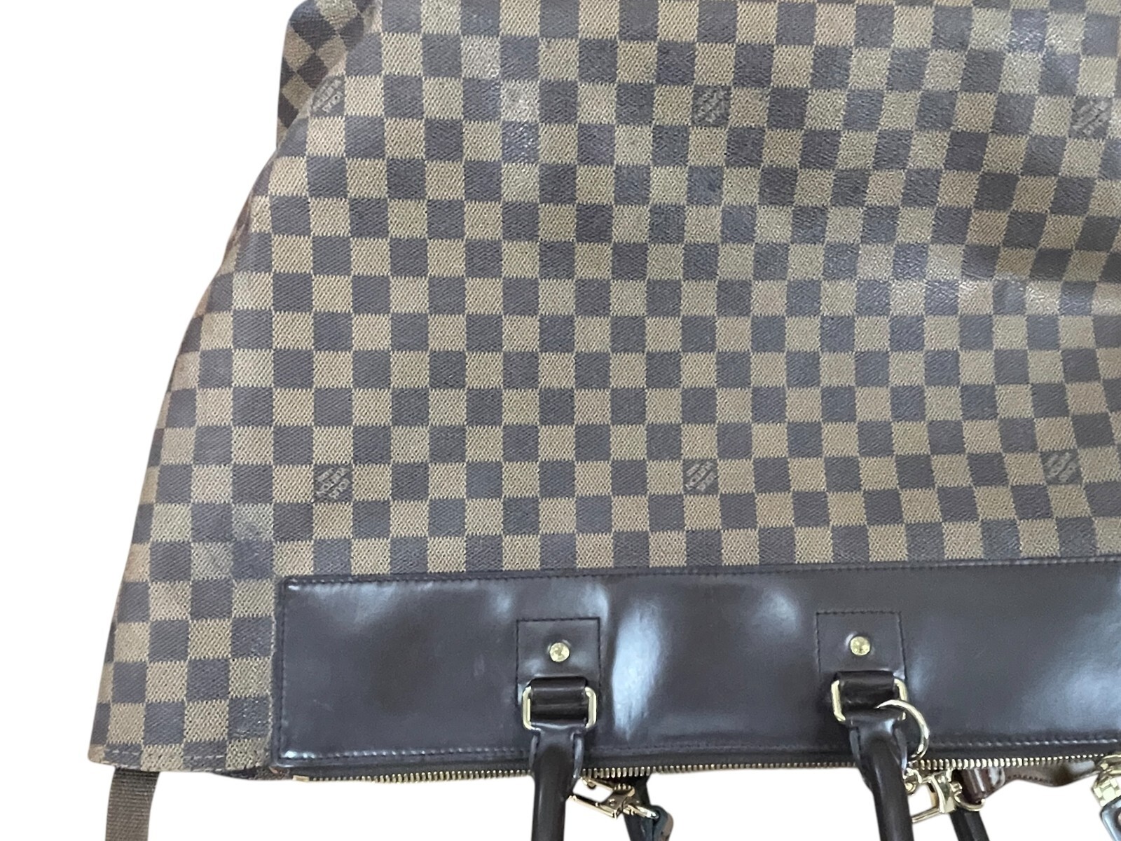 LOUIS VUITTON Damier Ebene Greenwich Canvas Leather Travel Gym Tote Bag Weekend