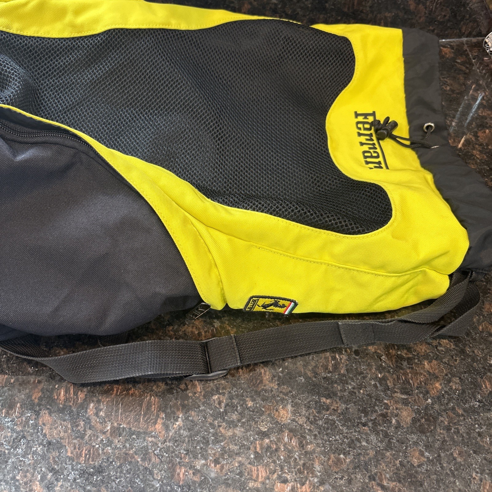 Ferrari Fila Book bag Neon Yellow Black Tie Strap Rare🔥🐎