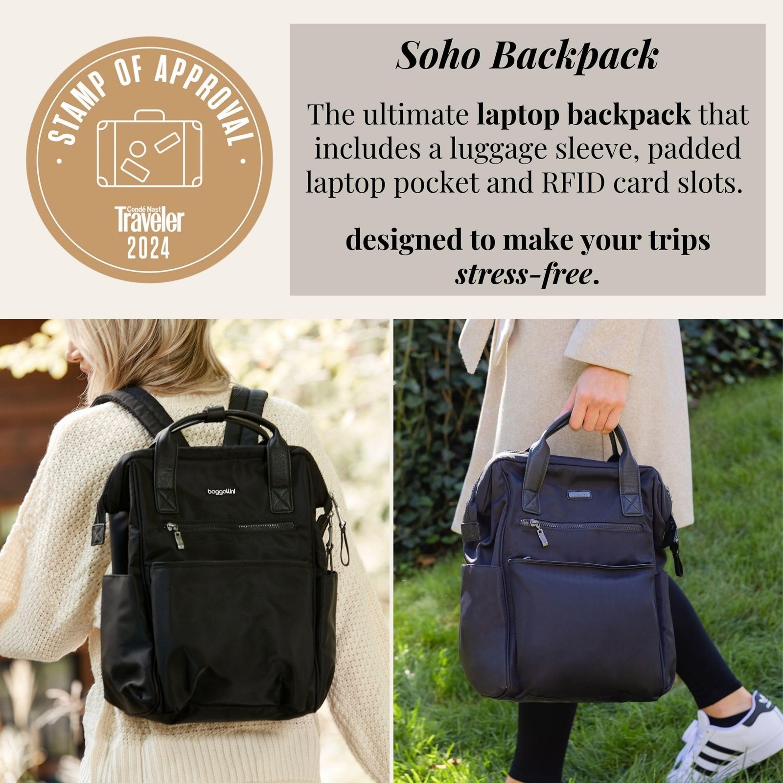 Soho Lightweight Water Repellant Laptop Backpack with Luggage Handle Sleeve