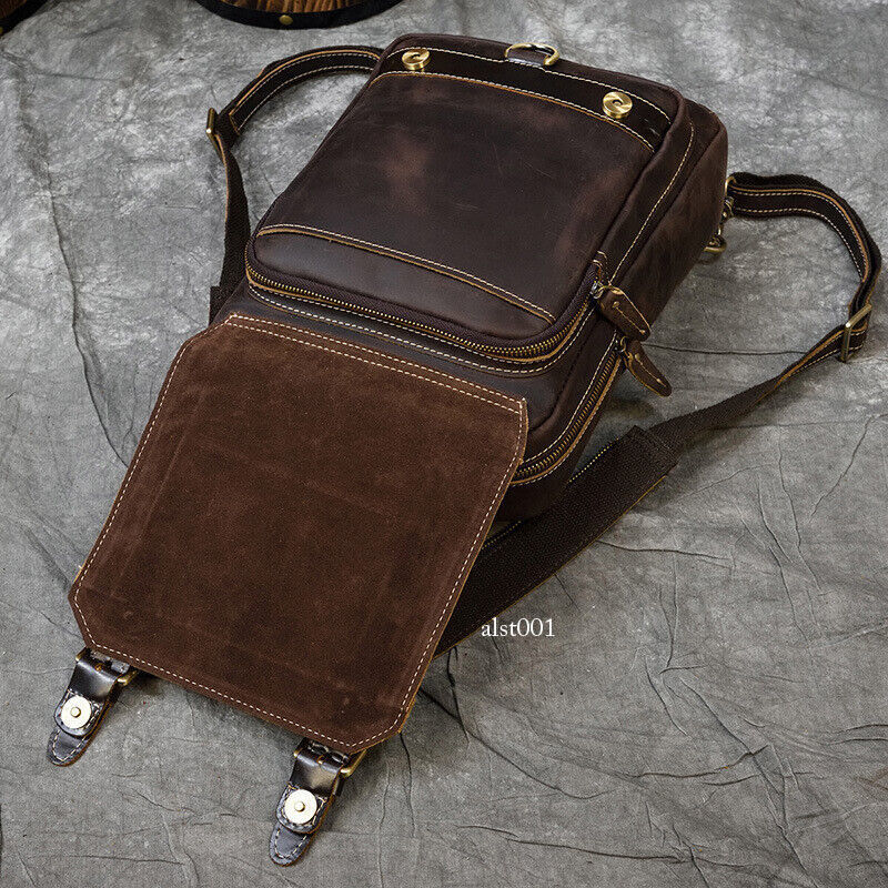 Vintage Men Crazy Horse Leather Backpack Sports Chest Bag Crossbody Bags Outdoor