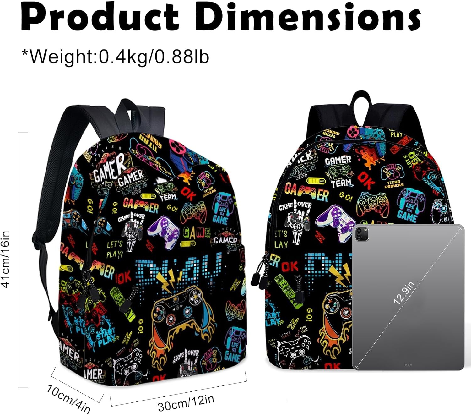 Gamer School Backpack for Boys Cute Game Backpack for School Kids Gaming Prin…
