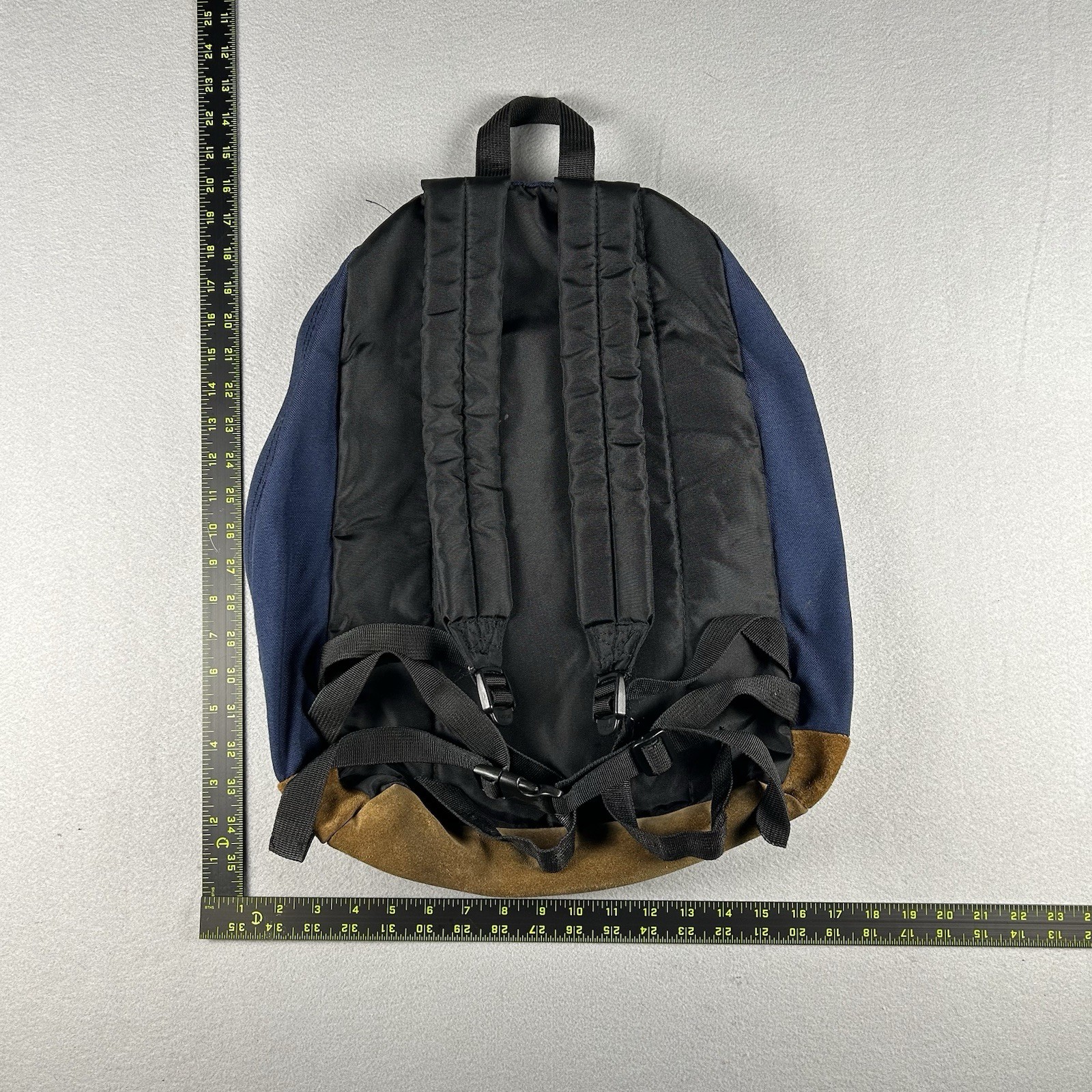 Jansport Backpack Navy Blue Suede Leather Bottom Cool Student Vintage Day Pack