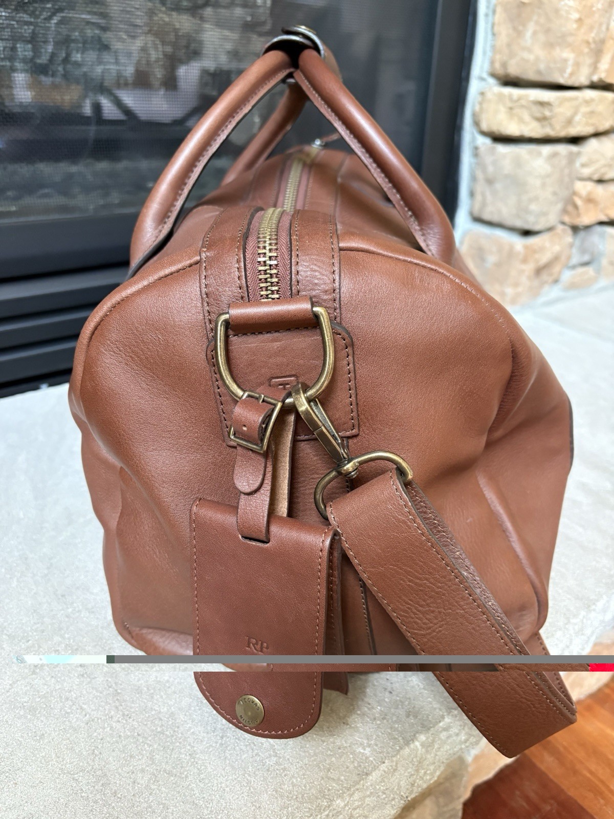 Tecovas Brown Leather Duffle Bag Weekender Shoulder Strap Luggage Tag NWOT