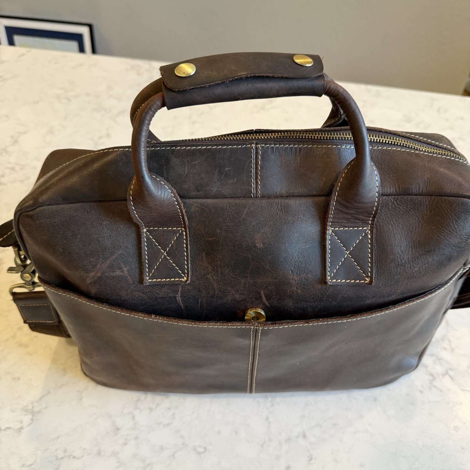 Full Grain Leather Laptop Briefcase 16 x 12 x 4” Messenger Bag Tote Satchel