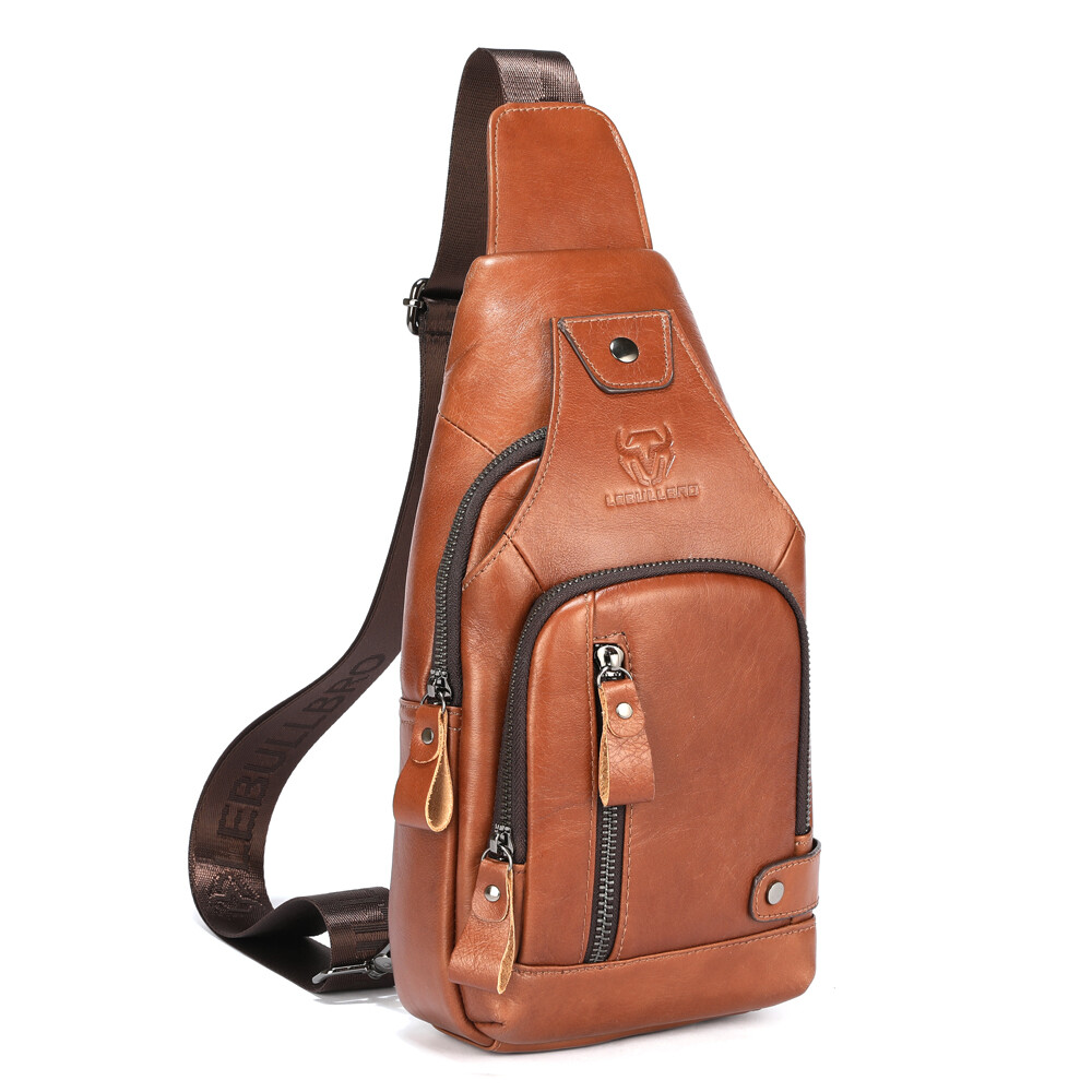 Mens Sling Backpack Chest bag Crossbody Bag Shoulder Bag 100% Genuine Leather UU