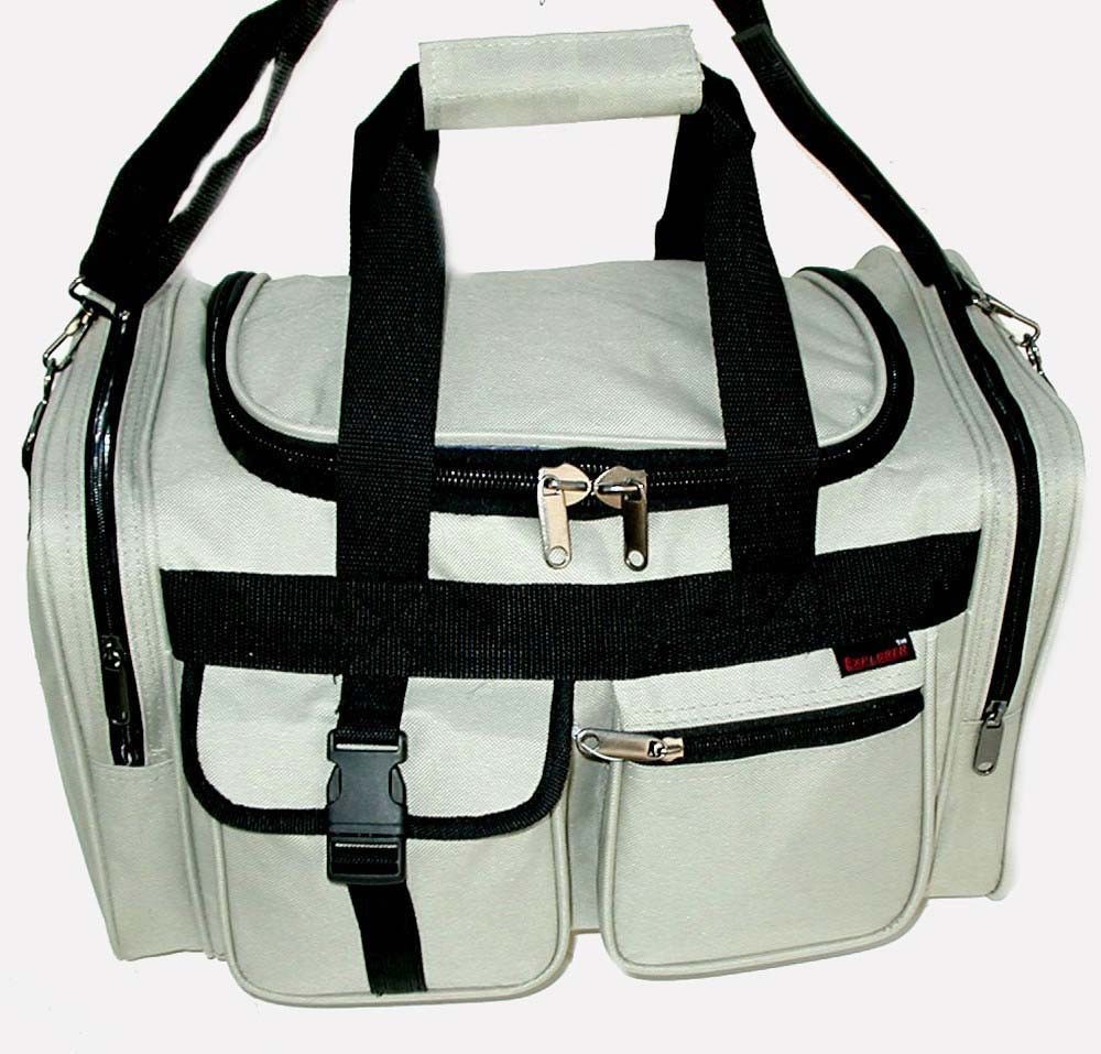 Explorer Khaki Canvas Duffle Bag 17x10x9 Travel Carry-On Shoulder Strap &Handle