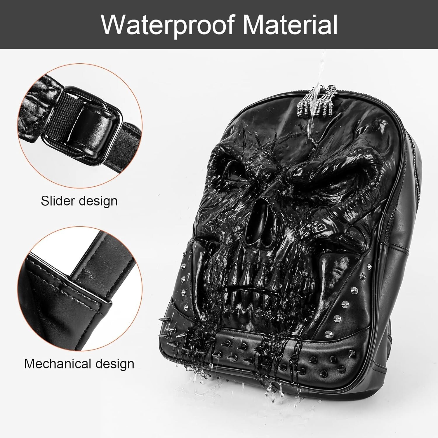 3D PU Leather Skull Backpack College/High School Bags Bookbag School Computer Ba