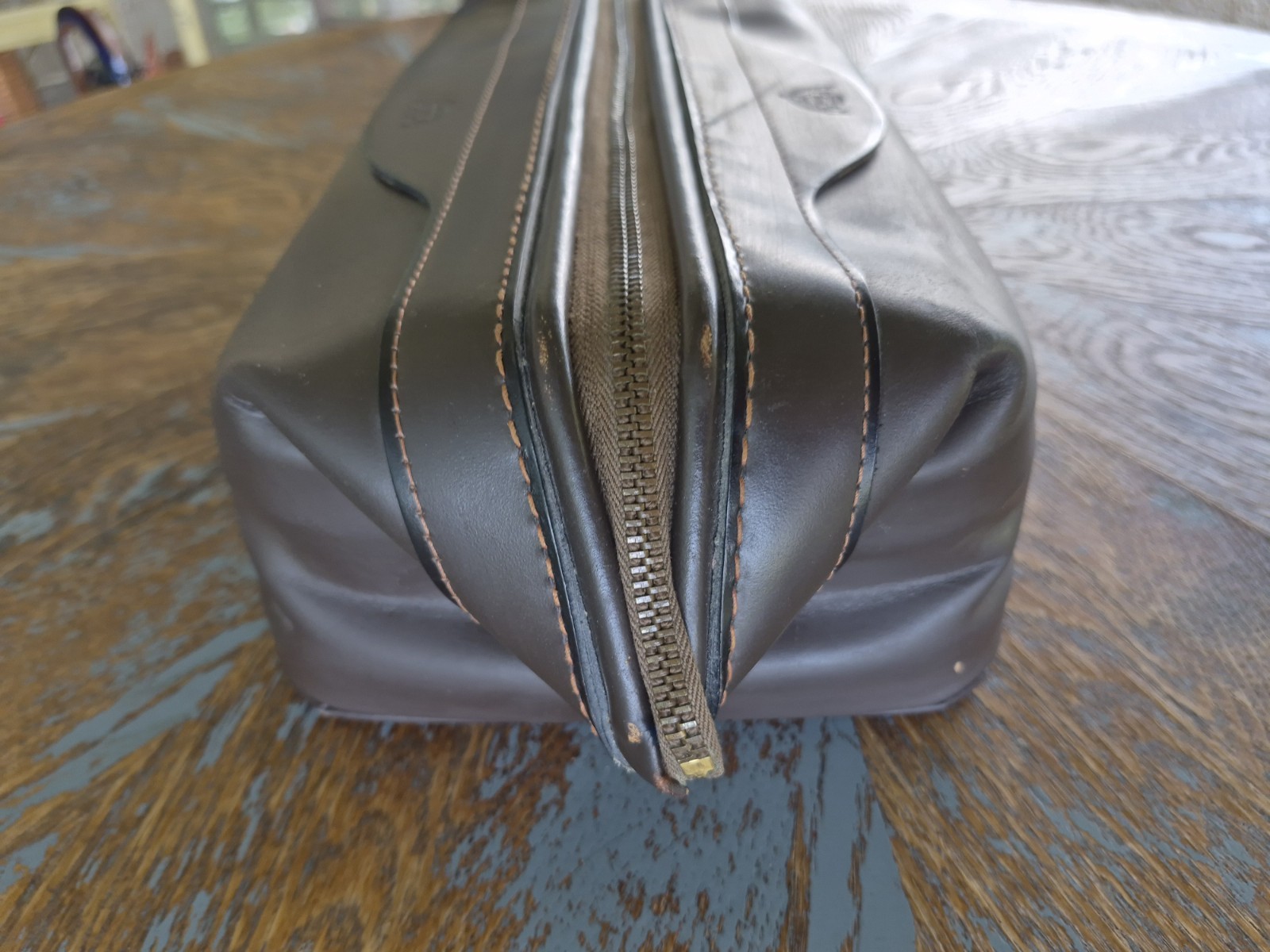 Vintage Buxton Leather Dopp Kit Dark Brown Shaving Toiletry Travel Bag