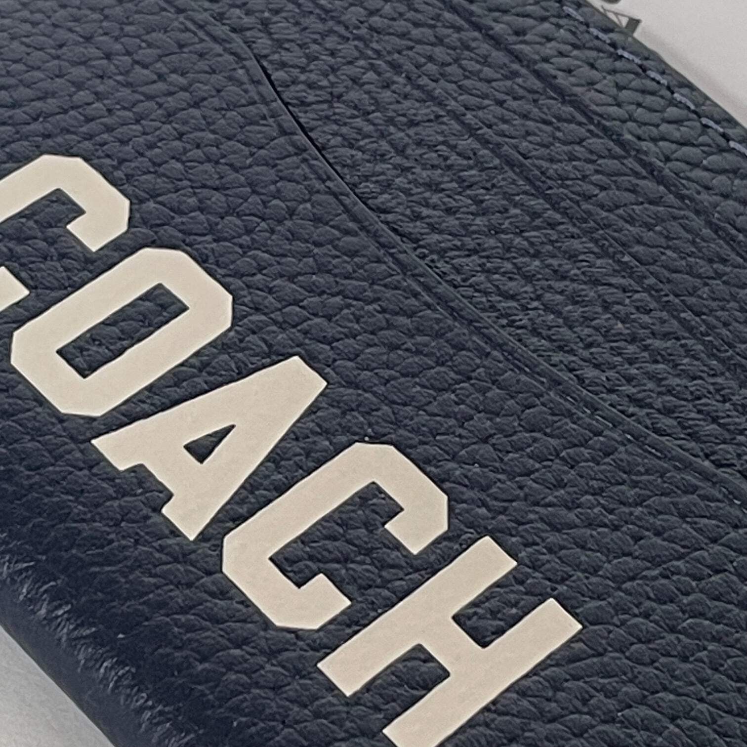 Coach Card Case CP275 Dark Navy Pebbled Leather Slim Wallet Logo
