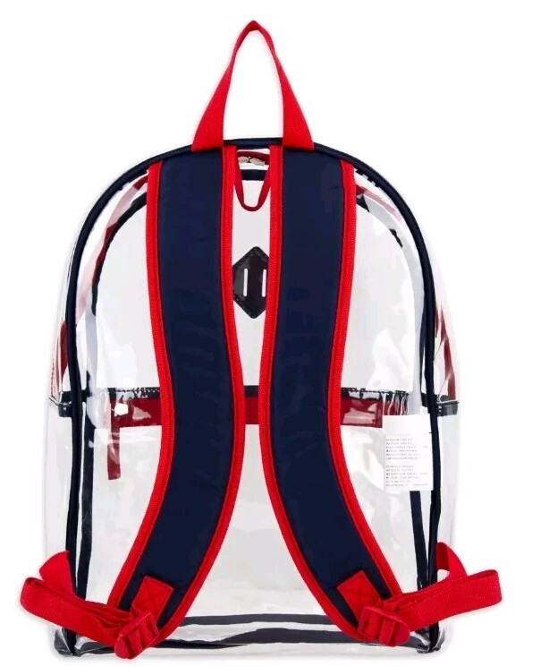 Eastsport Stadium Approved Clear Backpack with Pencil Case Blue Red Trim Or Pink