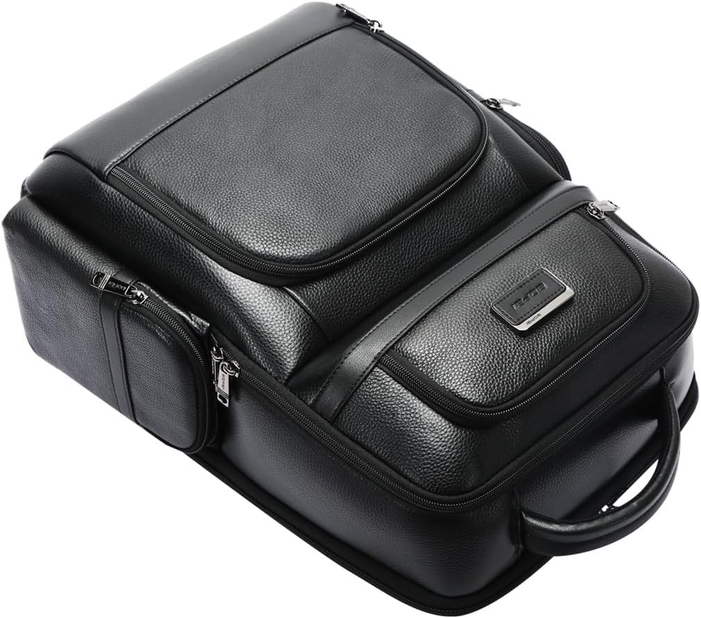 Stylish Anti-Theft Leather Laptop Backpack with USB Charging – 15.6″ Black Rucks