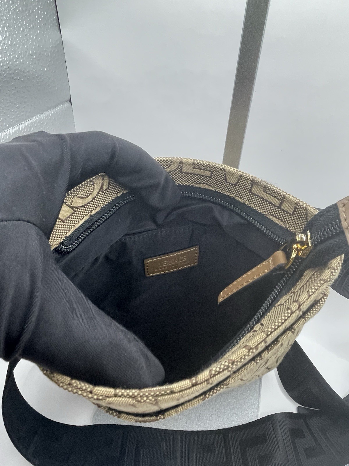 Versace 1020745 La Medusa Canvas Fabric Logo Crossbody All over Bag $850