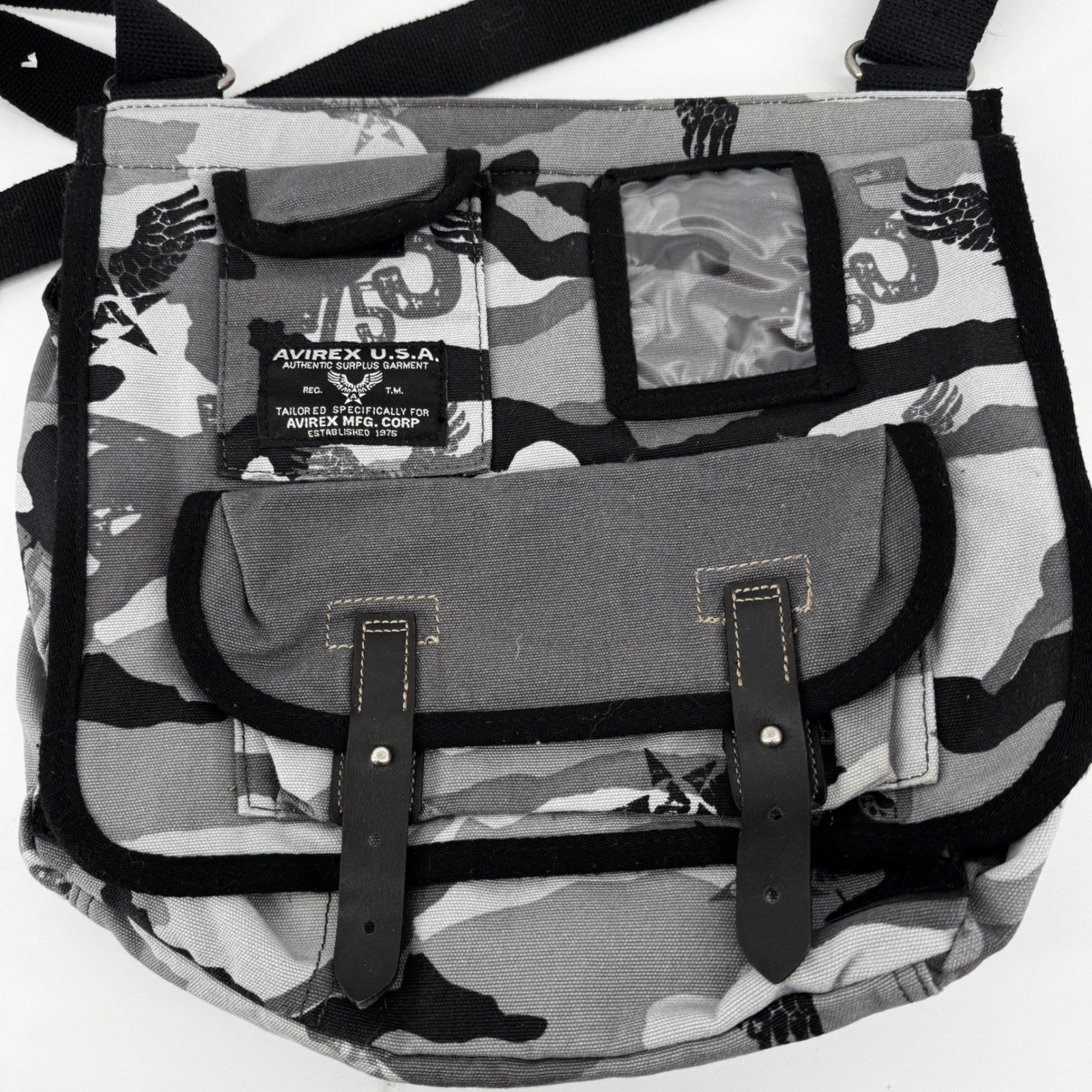 Vintage Avirex USA Grey Camo Square Messenger Bag Canvas Crossbody Gorpcore