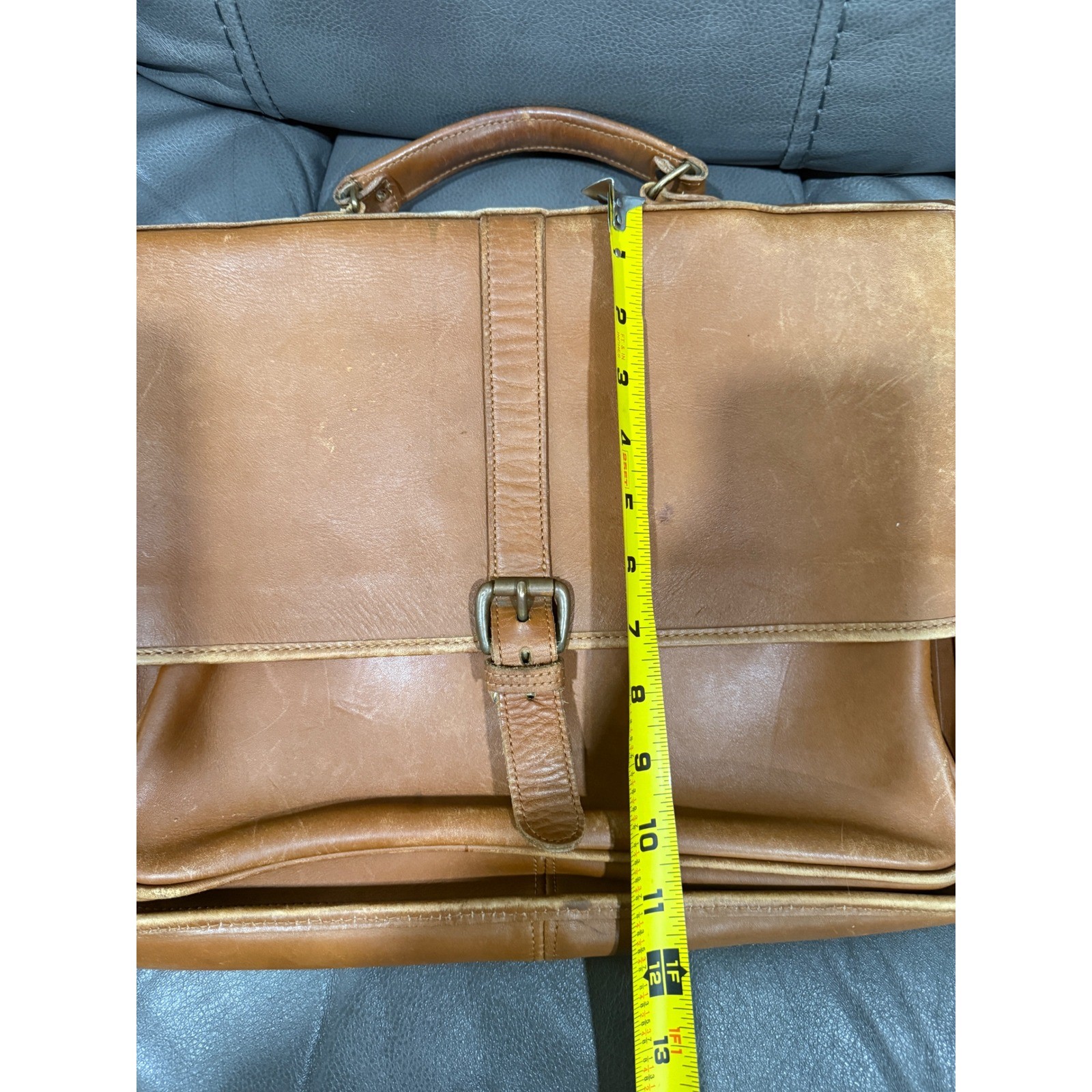 Green Fields America Tan Full Grain Leather Briefcase Satchel Made in USA