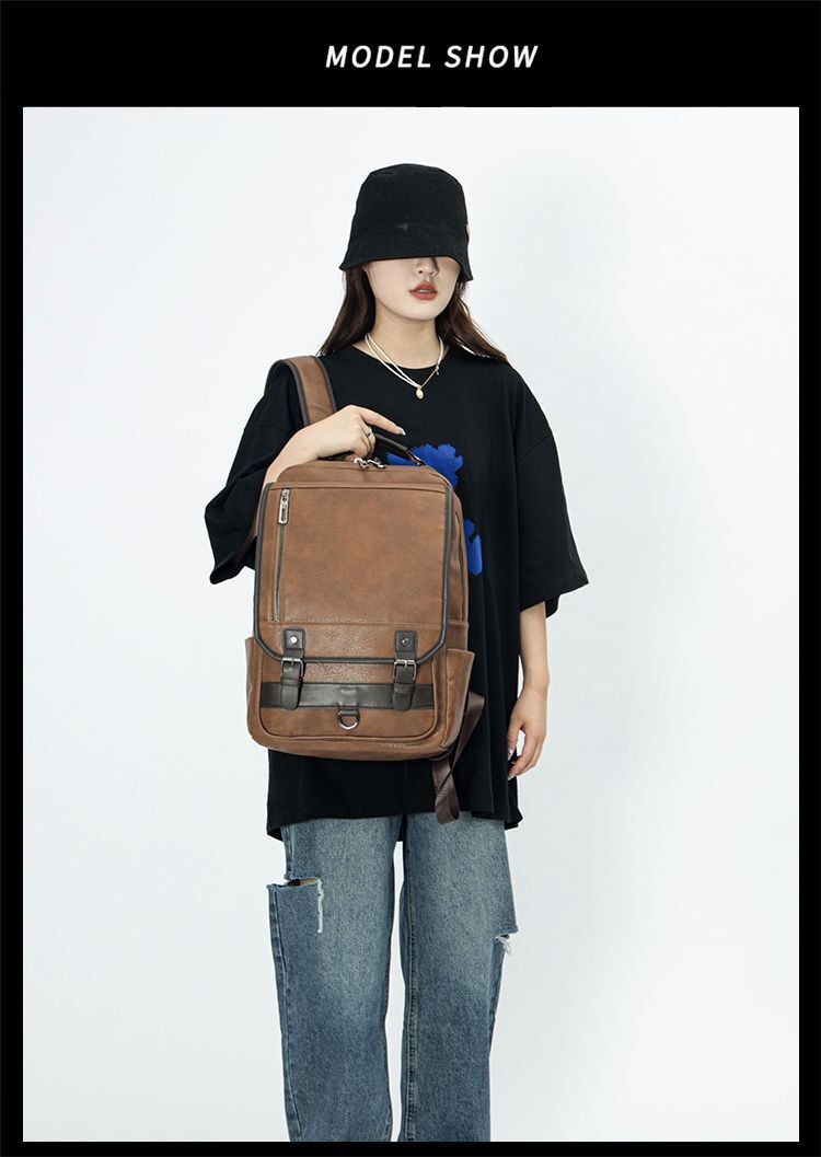 Men and Women PU Leather Backpack Computer Waterproof Outdoor Business Bag