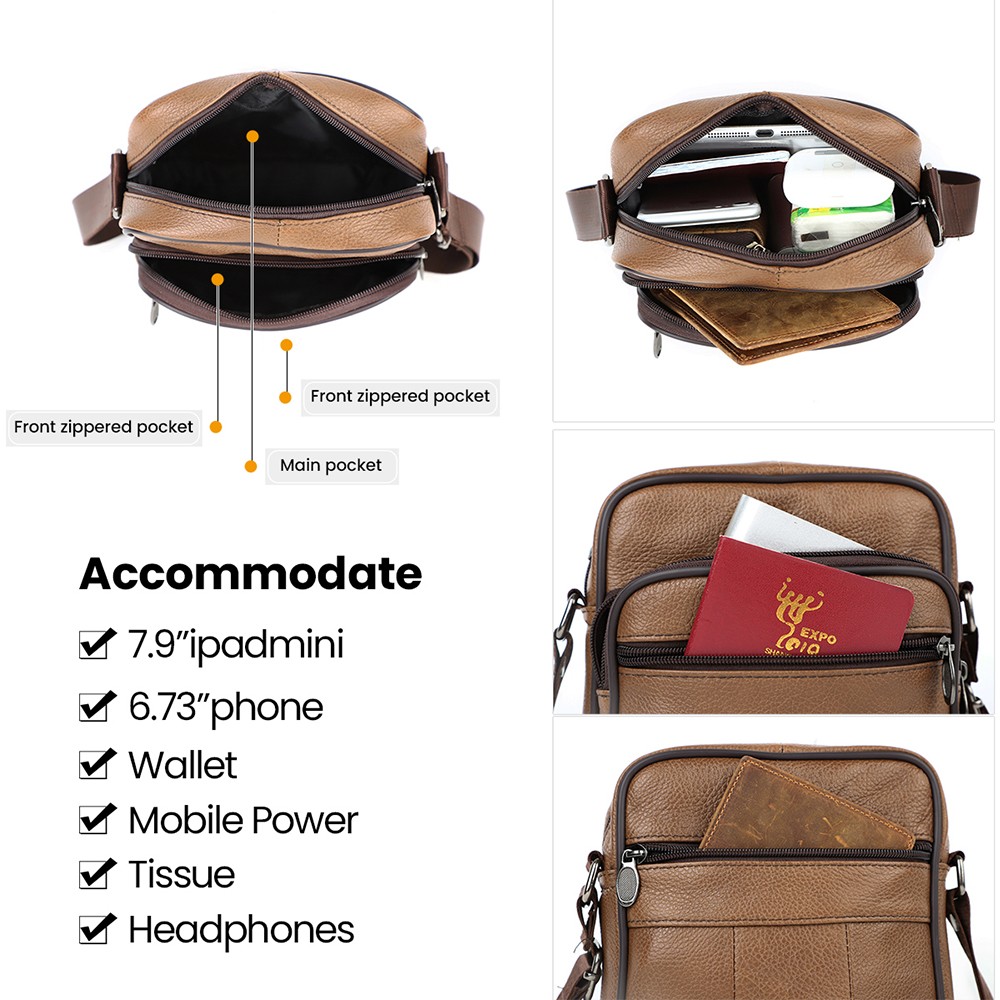 Men’s Vintage Genuine Leather Crossbody Sling Bag Retro Shoulder Messenger Bag