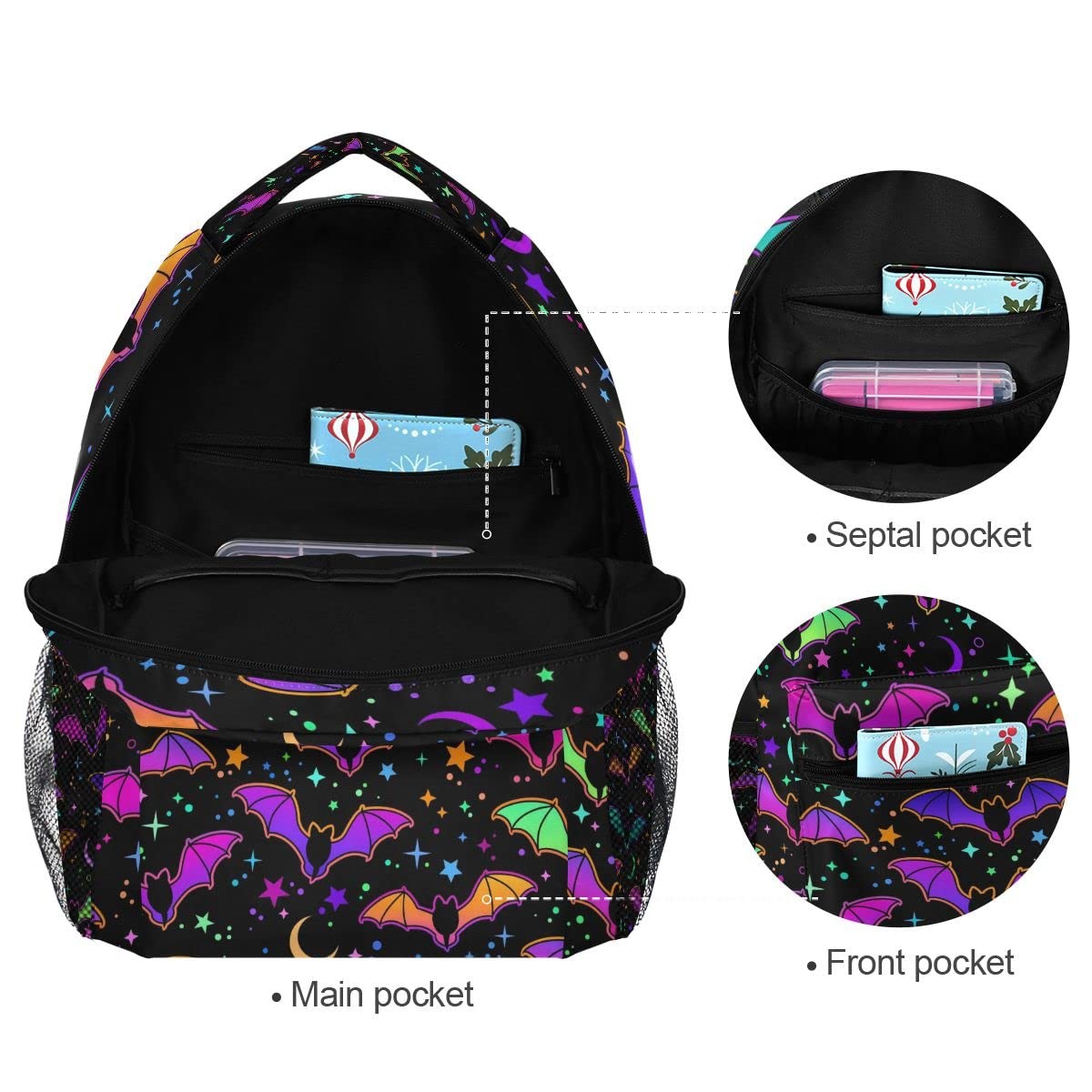 Halloween Rainbow Bats Backpack School Bookbag Lightweight Laptop Backpack fo…