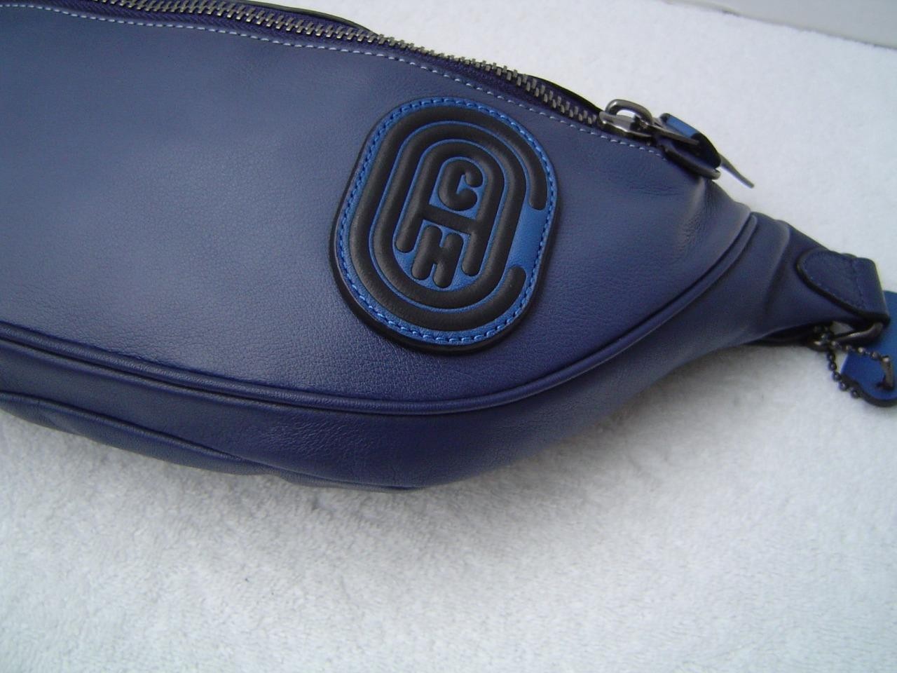 AUTHENTIC COACH MENS SMOOTH BLUE LEATHER RIVINGTON BELT BAG #89079 EUC/LN