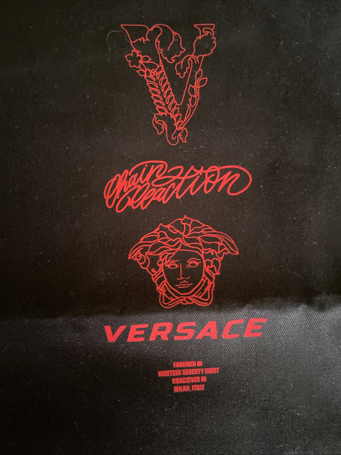 Versace Pull Sack Bag Black/Red Logo Medium Size Brand New No Tags. Authentic