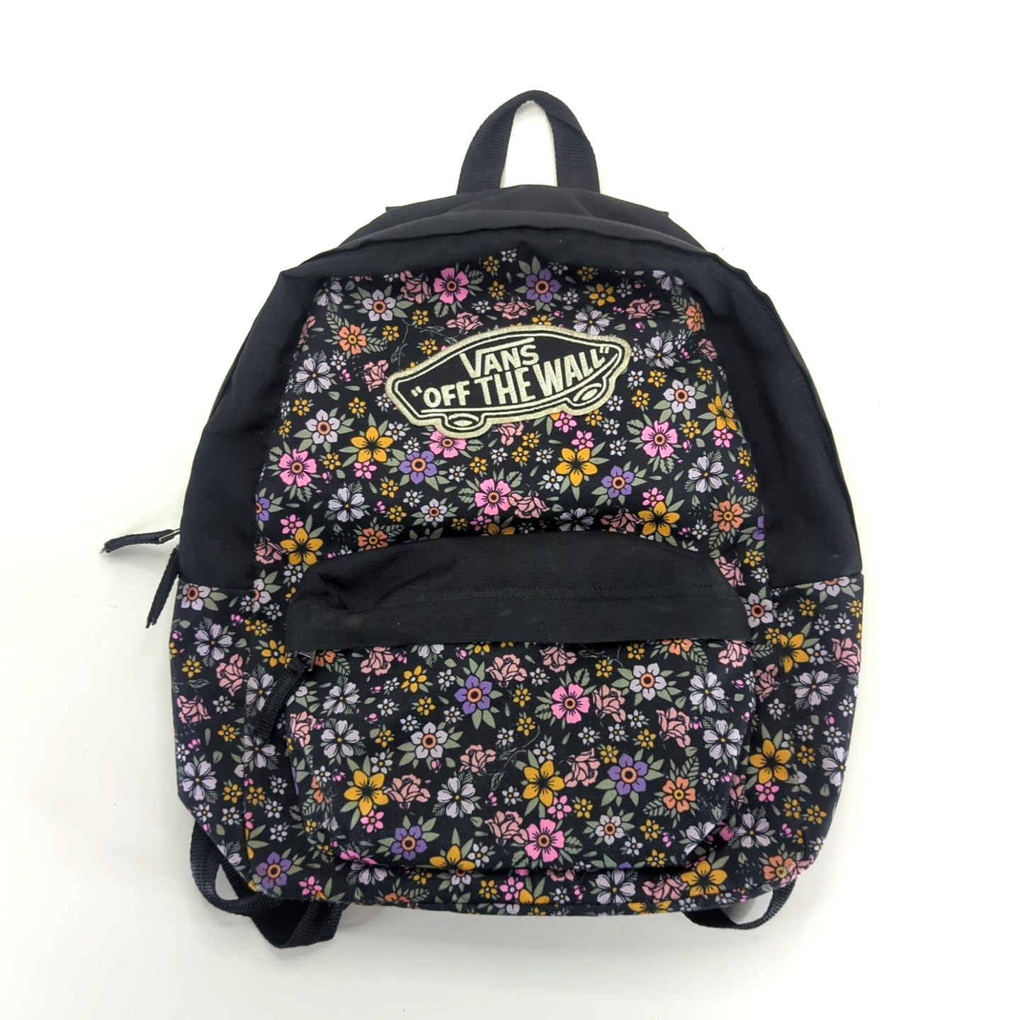 Vans “Off The Wall” Mixed Floral on Black Backpack School Bag Organization Used