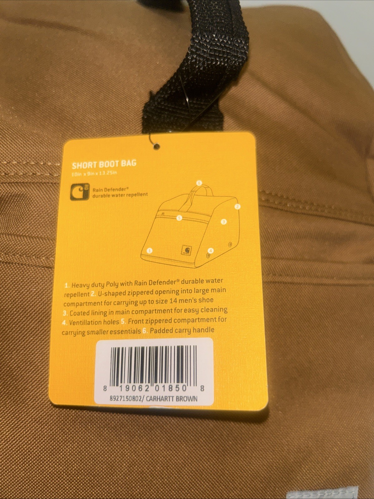 NWT Carhartt Short Boot Bag Rain Defender Water Repellent Lining Holds To Sz14