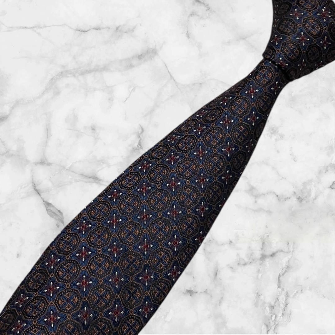 GABRIELE PASINI Navy Silk Tie Small Pattern 7.5cm Made in Italy