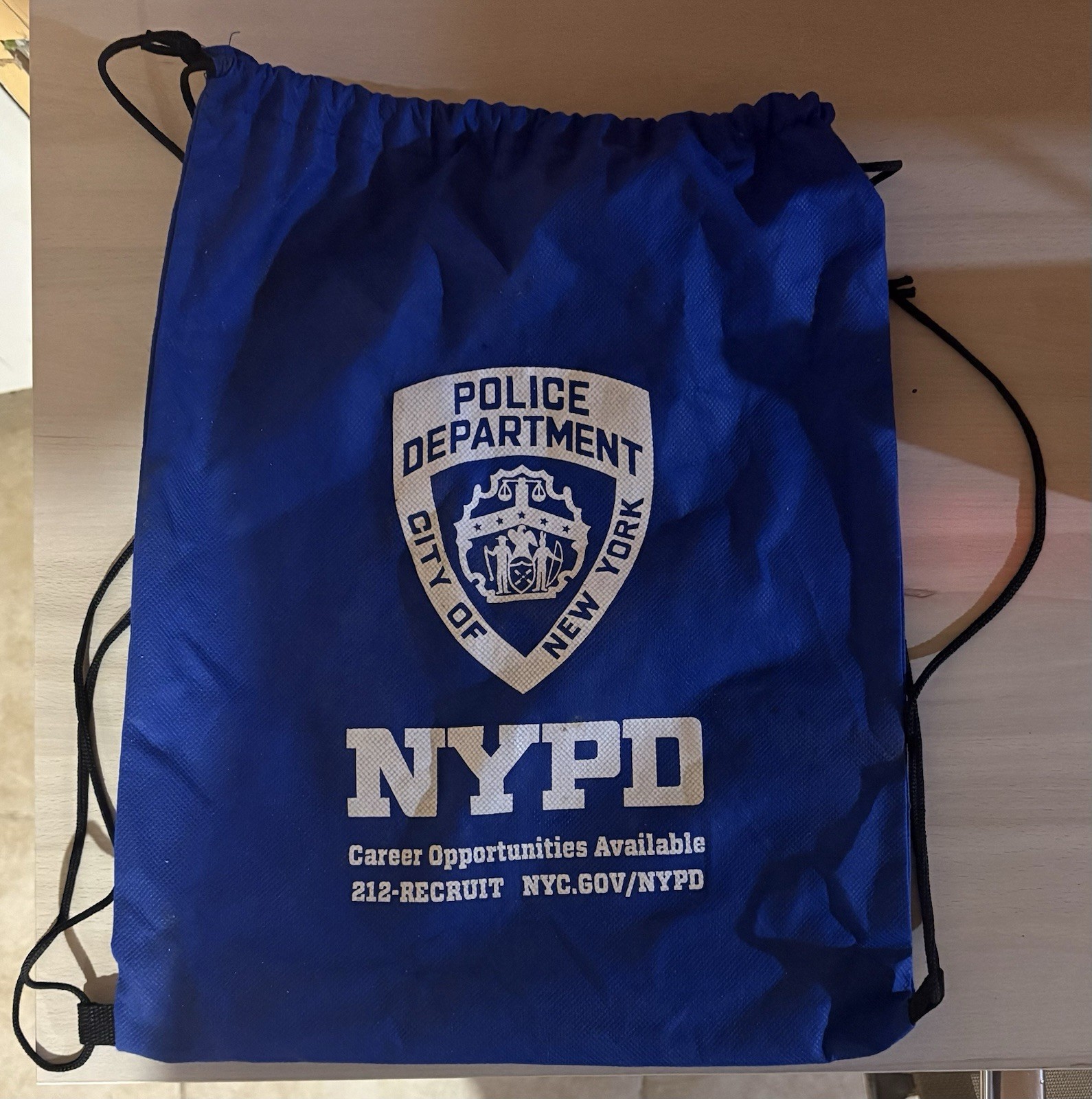 Royal blue NYPD nylon drawstring backpack
