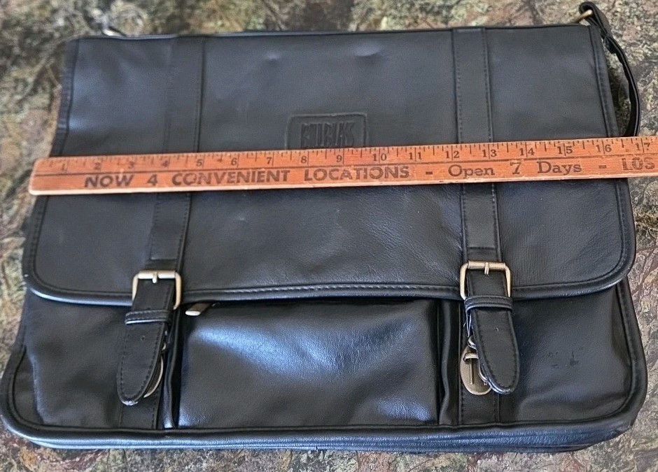 Bill Blass Leather Laptop Satchel Bag Black Crossbody Messenger Breifcase EUC