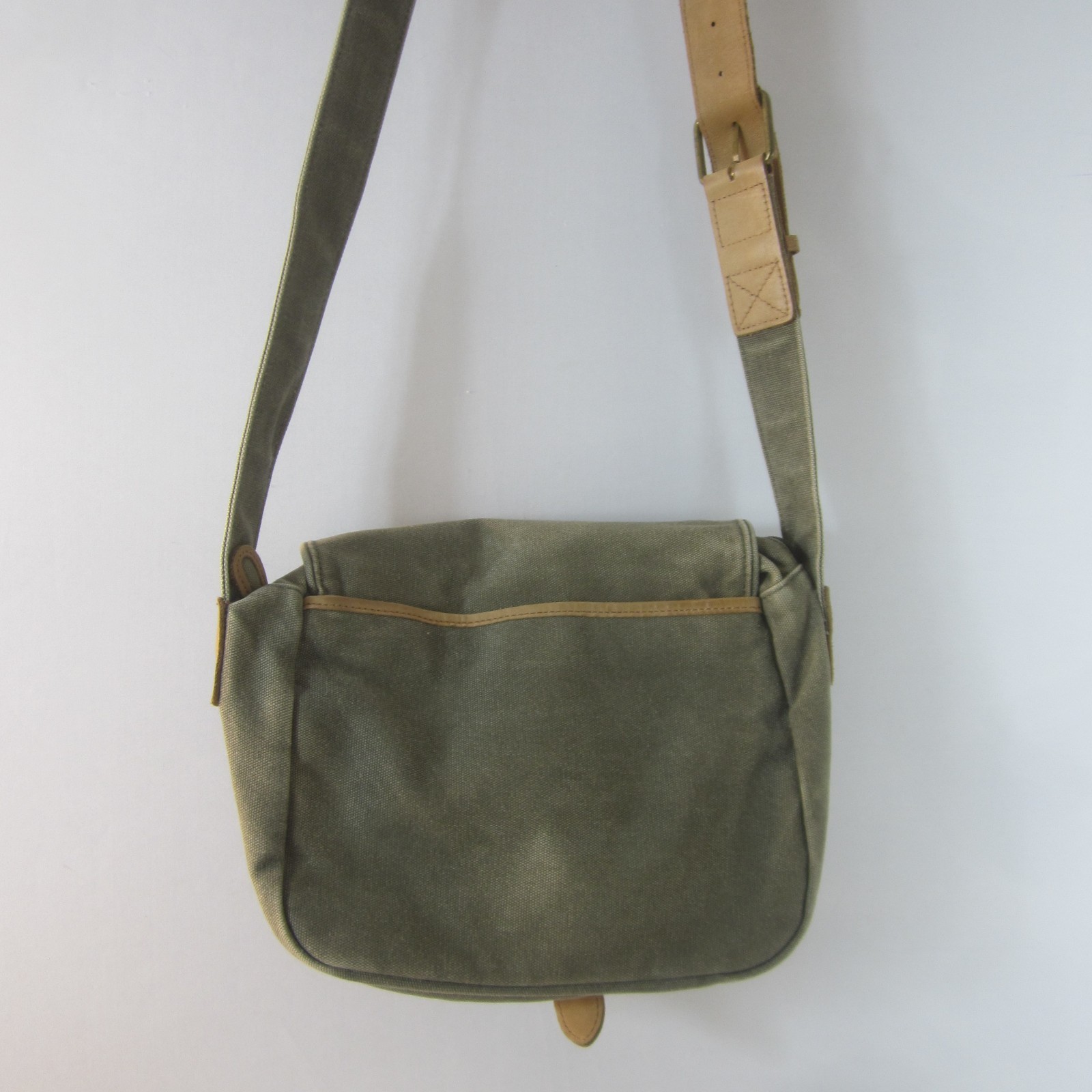 LL Bean Leather Canvas Crossbody Messenger Bag Olive Green Flap Field Shoulder