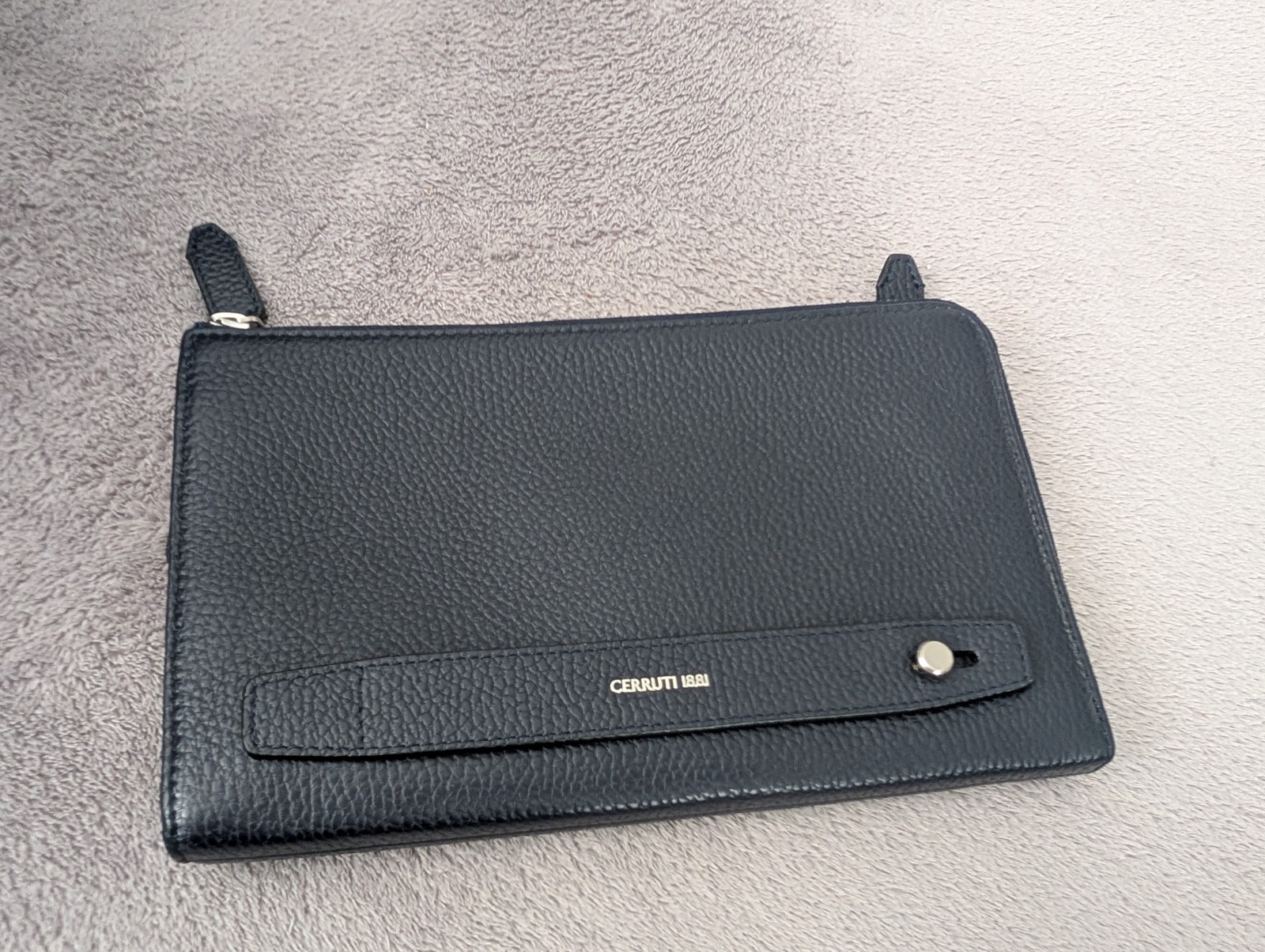 CERRUTI 1881 Navy Blue Leather Long Wallet Zippy Organizer Clutch Mens Bag Purse