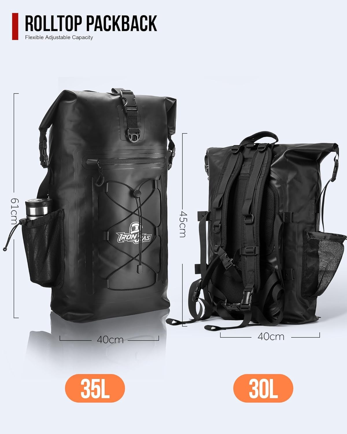 Waterproof Motorcycle Sissy Bar Bag 35L Tail Bag Travel Duffle Backpack Black