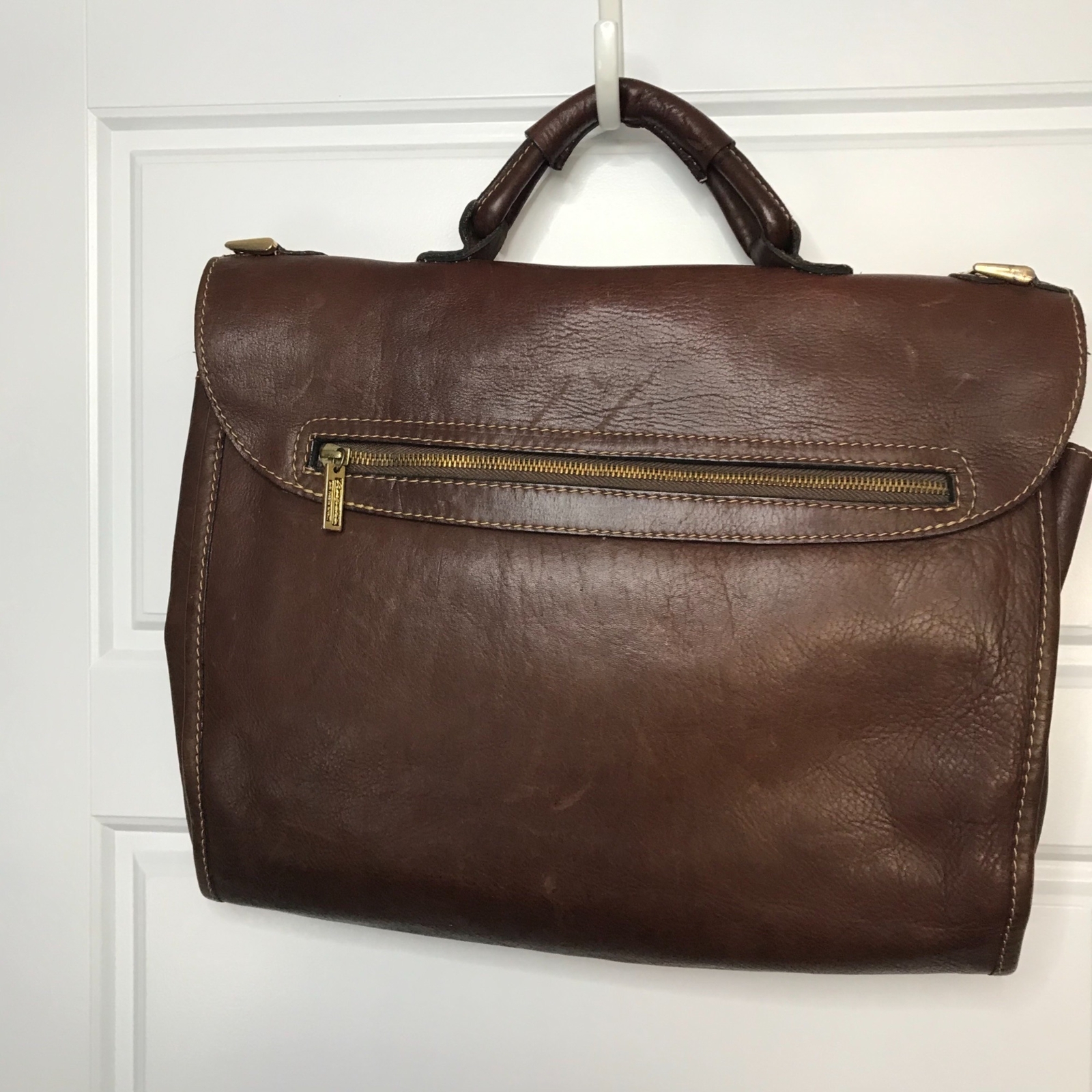 Vintage Rugero Brown Leather Messenger Bag Briefcase Removable Strap Lock & Key