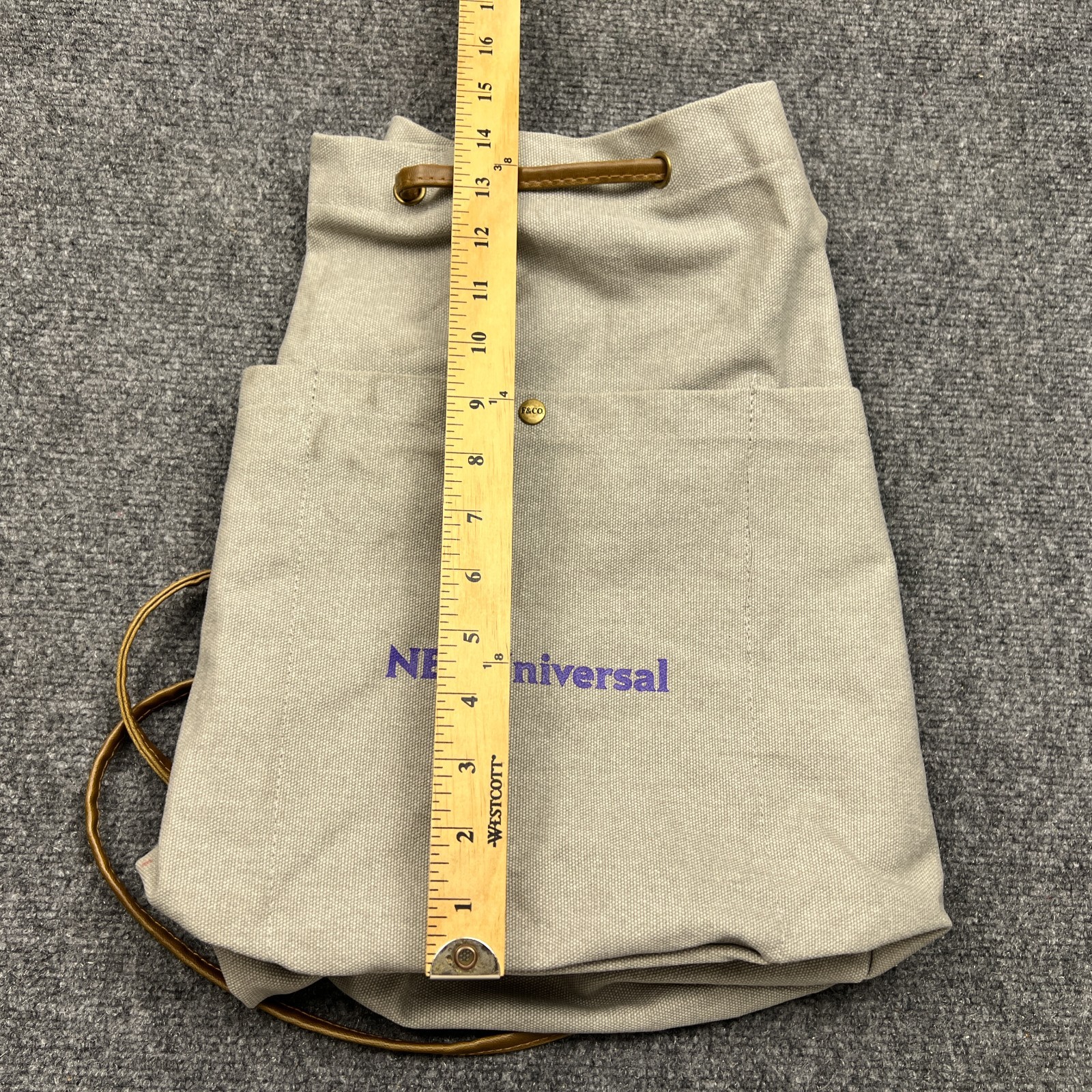 Field & Co. Leeds NBC Universal Logo Backpack Leather Straps Gray