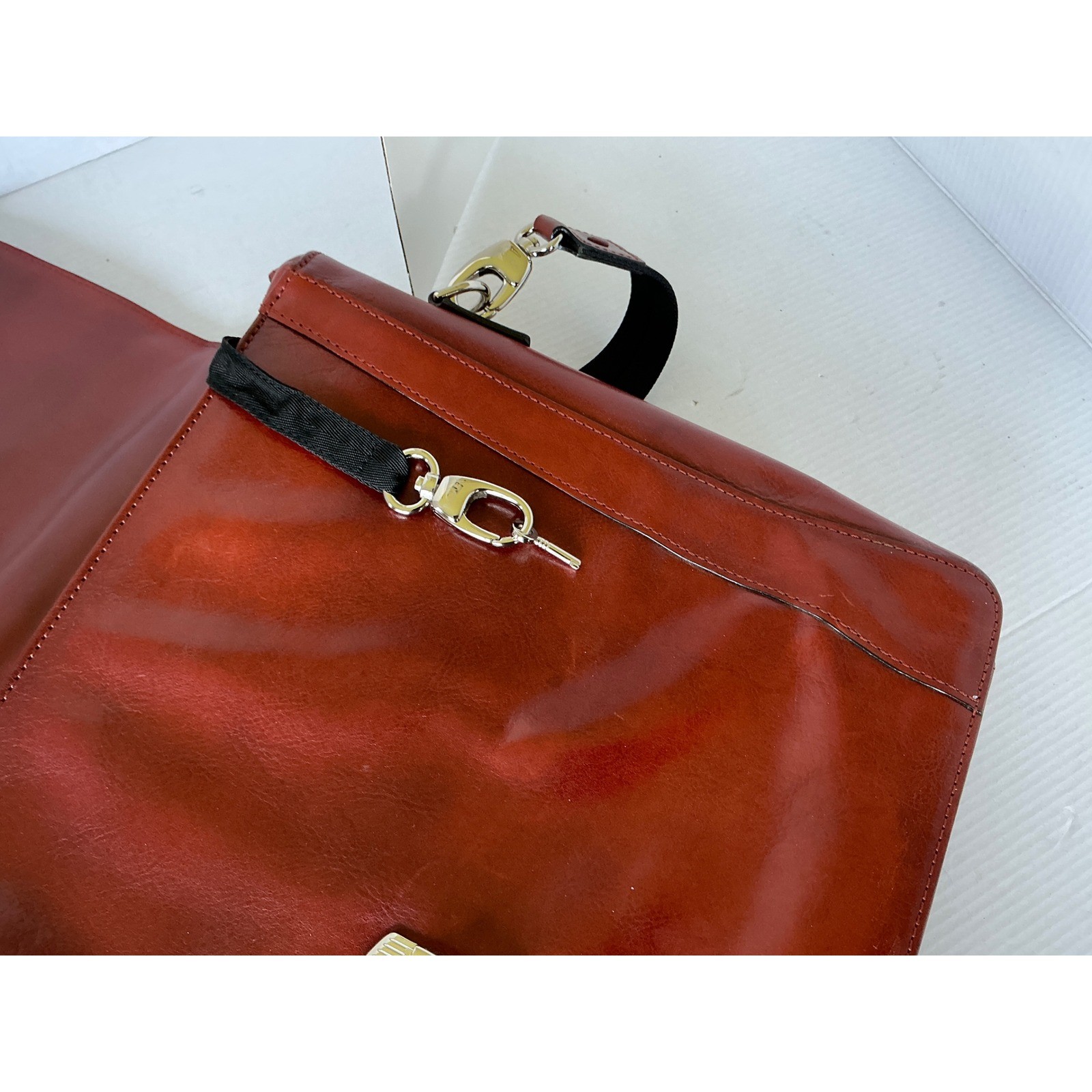 Bosca Leather Messenger Bag Amber Briefcase Laptop Crossbody Professional