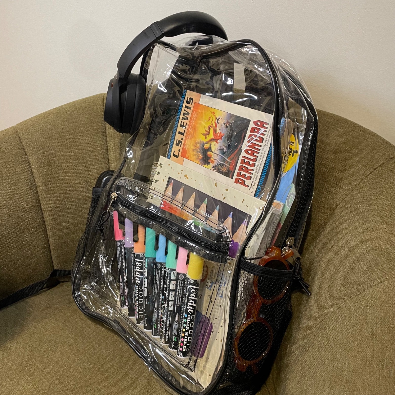 Brand New Clear Stadium Approved Backpack Transparent PVC Black Trim Concert Fes
