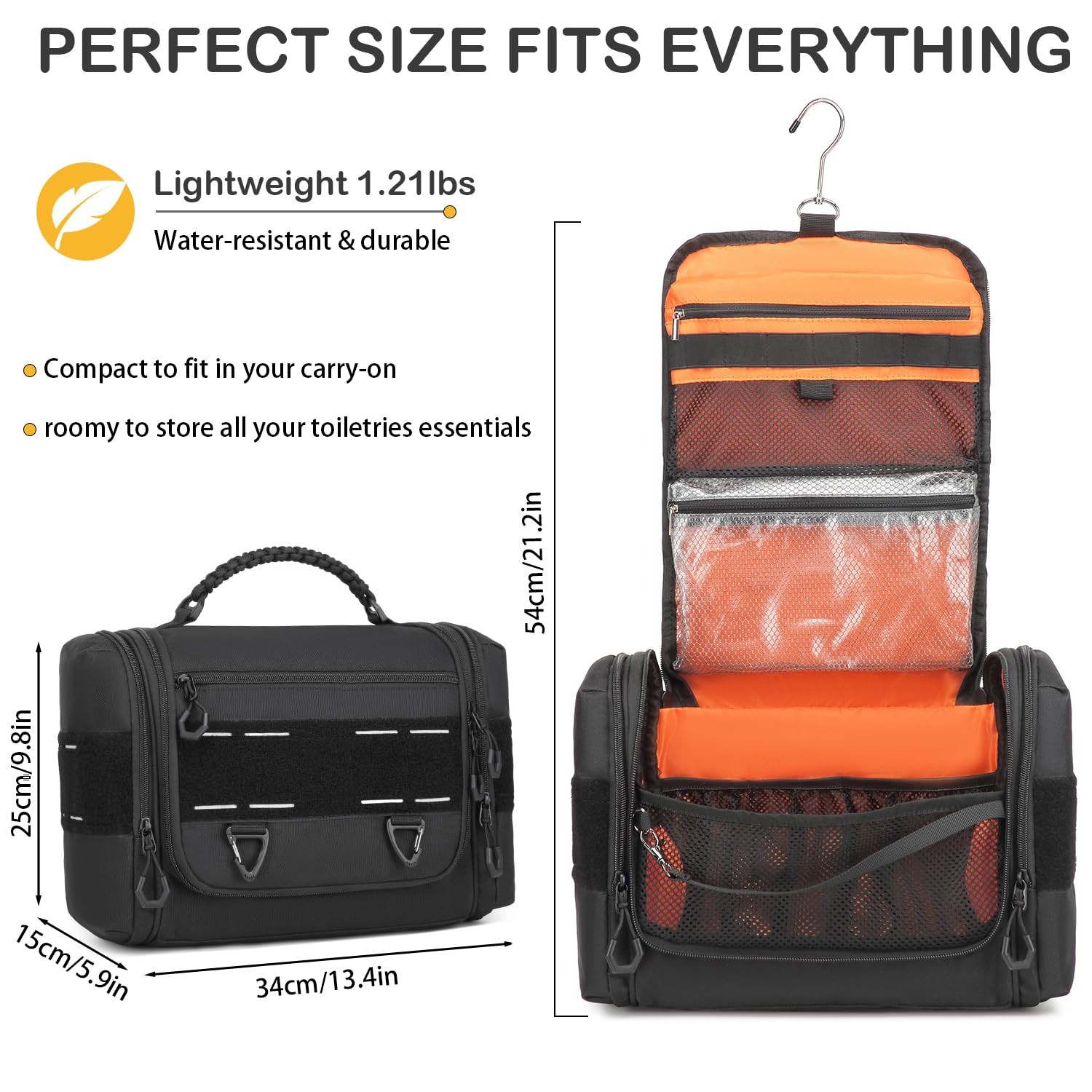 BISKLNDN Tactical Toiletry Bag for Men, Hanging 13.4″L x 5.9″W x 9.8″H, Black